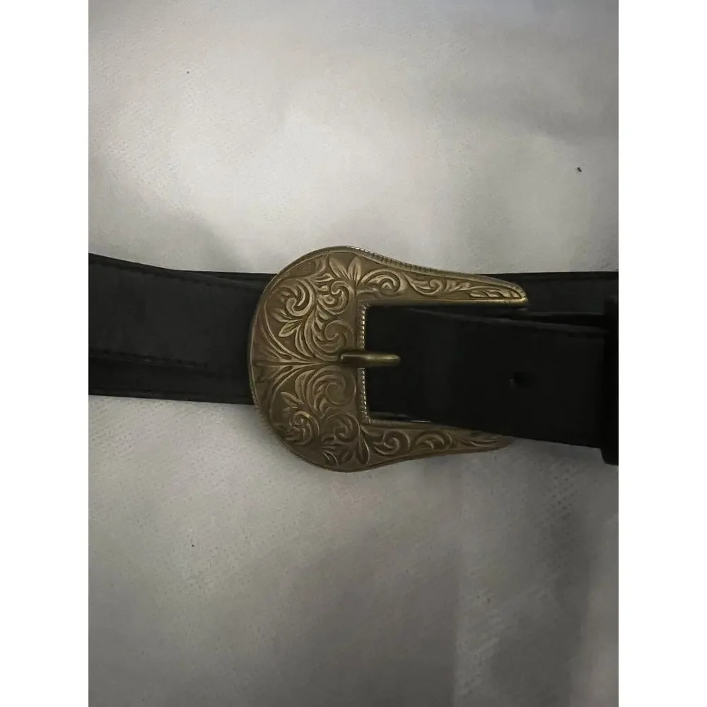 VTG Banana Republic Black Western Embroidered Brass Belt Medium